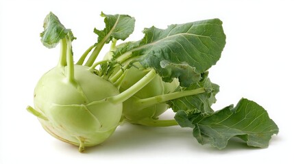 fresh kohlrabi, flat white background, ideal for food brochures, advertising campaigns and healthy eating visuals, 16:9