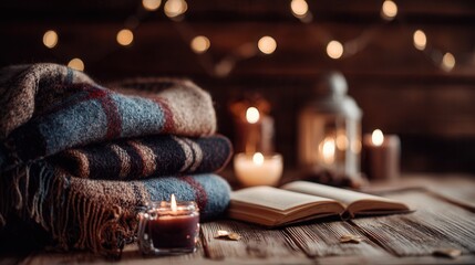 Cozy Evening with Candles and Book
