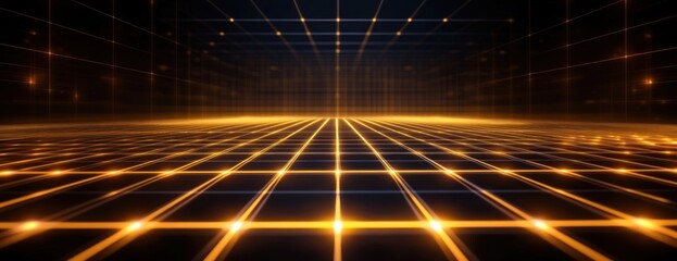Black gold grid background futuristic technology lighting.