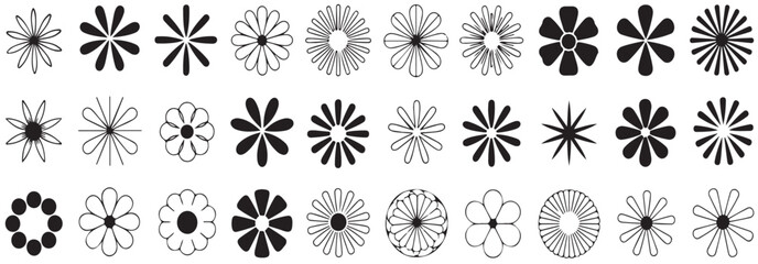 Flowers icons sets all, botanical plant bloom collection, nature garden vector graphic, variety floral element, isolated line art symbols, spring beauty decoration, wedding