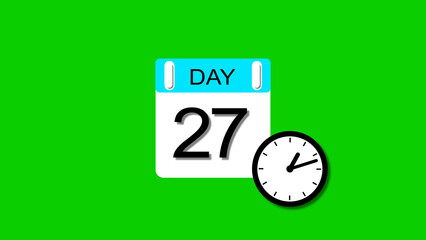 4K calendar illustration day 27 illustration. clock and green background clean and stunning 4k illustration.