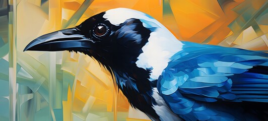 simple acrylic painting of an australian magpie, generative AI