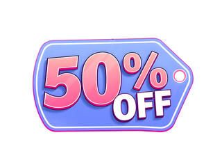 Unlock Savings with This Crisp New '50% Off' Text and Blue Tag, Set Against a Transparent Background for Easy Application Across Various Platforms.