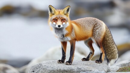 Fototapeta premium Red Fox Standing on Rocks