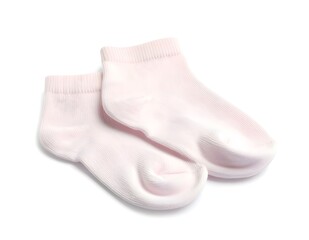 A pair of soft pastel pink ankle socks for comfortable wear, isolated on a white background.