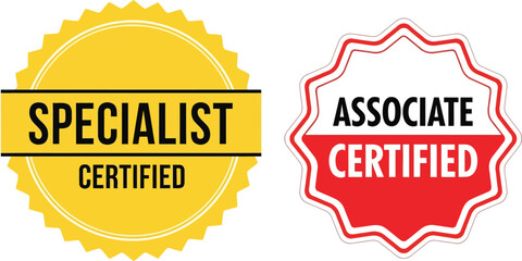 Specialist Certified and Associate Certified Badge Icons – Vector Award Labels