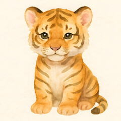 Cute tiger cub in artistic watercolor technique