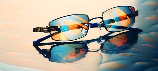 A luxurious pair of frameless designer eyeglasses placed on a clean, generative AI