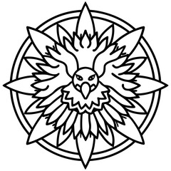 Sacred Eagle Mandala Outline Vector Illustration
