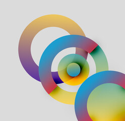 Abstract colorful rings overlap. Gradient hues blend, creating dynamic visual effect. Minimalist design, modern aesthetic.
