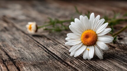 Obraz premium Chamomile flower on wooden background