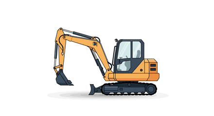 Fototapeta premium Minimal flat vector design of compact mini excavator with clean geometric shapes
