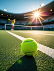 Tennis Ball on Court and Player in Action