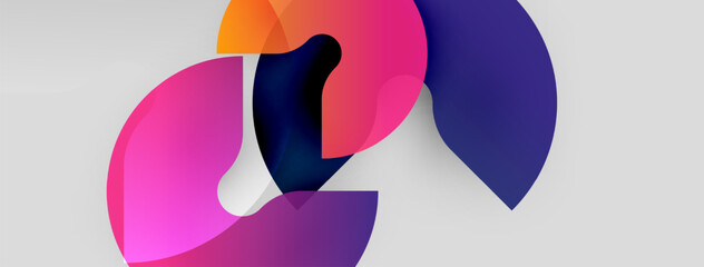 Abstract shapes overlap, creating vibrant color blends. Pink, purple, orange hues dominate white background. Modern design element.