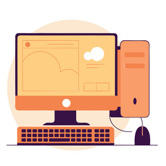 Modern desktop computer setup with monitor, keyboard, CPU, and mouse for office or home use