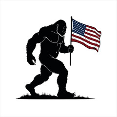 Obraz premium A bold illustration of a formidable Bigfoot figure proudly carrying the American flag, a symbol of national pride and patriotism.
