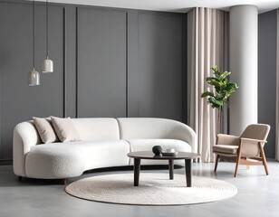 Modern, curved sectional sofa in a stylish living room