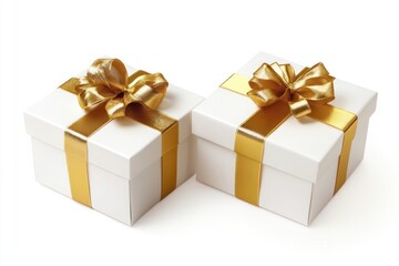 Obraz premium White 2 Gift boxes gift ribbon gold.