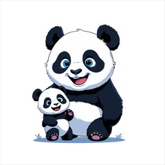 A delightful duo of pandas, a parent and a cub, captured in an endearing pose. Witness the heartwarming bond between mother and child.