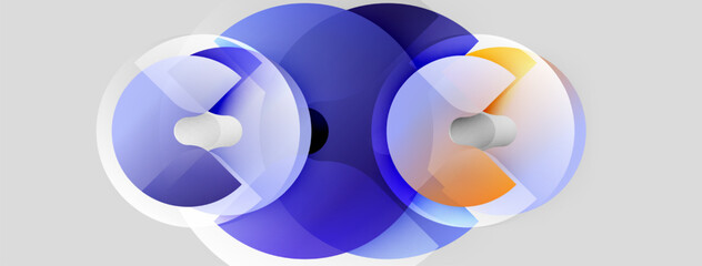 Abstract composition featuring overlapping circular shapes. Blue, orange hues create dynamic visual effect. Modern design, clean aesthetic.