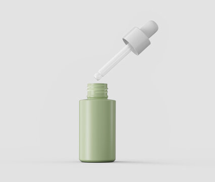 Cosmetic dropper bottle with open cap, perfect for serums or cosmetic products. 3d illustration