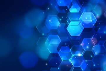 Blue technology background with hexagons and lights, a vector illustration of digital elements for a business presentation or corporate banner design. 