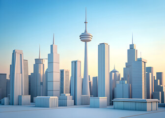 Futuristic White City Skyline With Tall Skyscrapers And A Central Tower urban
