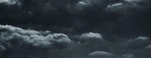 Stormy dark cloudy sky. Pollution, PM 2.5, Carbon dioxide and environment problems concept. Halloween, scary scene thunderstorm and rainy season backdrop.