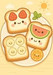 Cute toast faces delight.