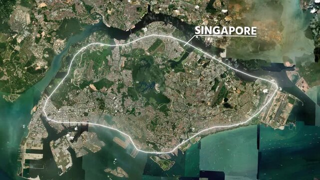 Zoom from Earth to Singapore. Glow outline map animation satellite view with highlighted country borders. Cinematic documentary 3d world map animation highlights aerial views, tourism, and travel. 4k