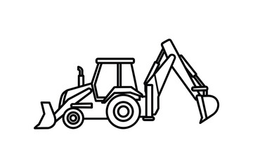 Naklejka premium Backhoe Loader Construction Vehicle Outline Icon, Excavator Machinery Heavy Equipment Vector Illustration
