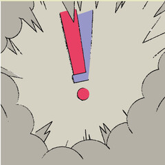 Explosion background with red and purple exclamation mark in cartoon comic style for warning or alert