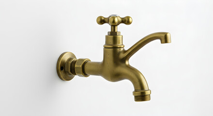 Vintage Brass Water Tap Isolated on White
