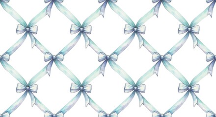 Fototapeta premium Elegant light blue watercolor ribbon bows seamless pattern for festive occasions and decorative design projects with a gentle touch