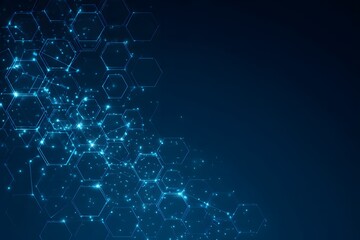 Blue background with a hexagonal pattern for a technology, science, 
