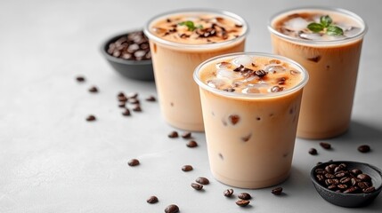 Iced coffee drinks in clear cups