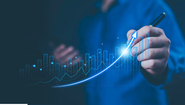 Businessman working with stock investment strategy, stock market, business growth Progress analysis data of trading that has the graph stock. invest in trading	
