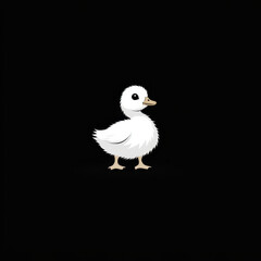 White duck standing gracefully against black background.