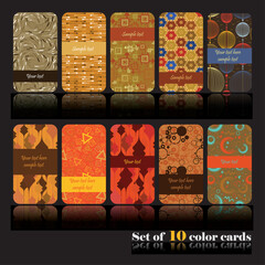 Collection of 10 abstract vector cards with geometric and ethnic-inspired patterns. Warm earthy tones, editable text areas, perfect for creative branding, packaging, or invitations.