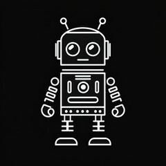 White robot on black background.