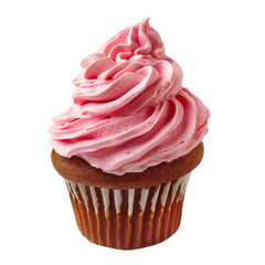 A single, pink-frosted cupcake