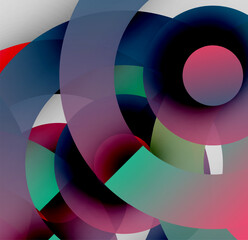 Obraz premium Abstract composition. Overlapping circles, curves create dynamic visual effect. Colors blend, contrast. Modern design, vibrant.