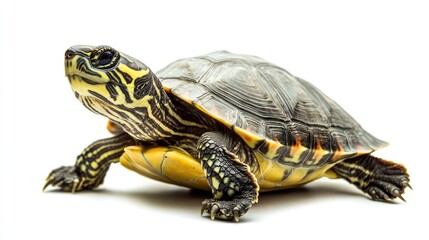 Obraz premium Yellow-Bellied Slider Turtle on White Background