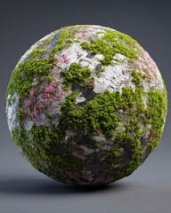 Moss-covered sphere, textured, nature