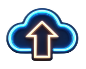 Glowing blue cloud upload icon neon style isolated on transparency background digital technology futuristic modern illuminated vibrant symbolizing data transfer and connectivity
