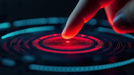 Personalized learning platform interactive module button, glowing icon, subtle finger press, digital interface.