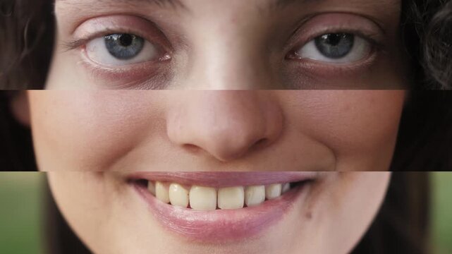 Funny collage of parts of women's faces of diversity nationalities and ages. Concept of friendship, love, respect. High quality 4k footage