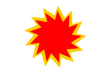 Red explosion shape with yellow outline for comic effects and sale promotions – transparent PNG for stickers, banners, and pop art designs