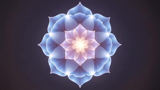 Abstract flower with blue petals and a bright yellow center on a dark background design art