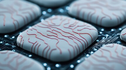 Personalized cognitive training device electrode contact pad, soft material, subtle skin imprint, sensor detail.